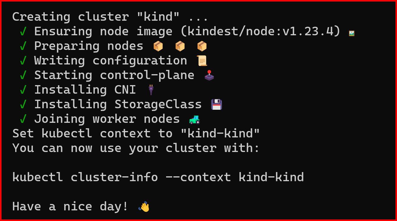Picture showing creating the cluster using the kind tool